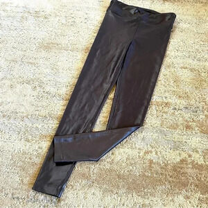 Koral Lustrous High Rise Leggings Brown Faux Leather Look Shine Metallic: Small
